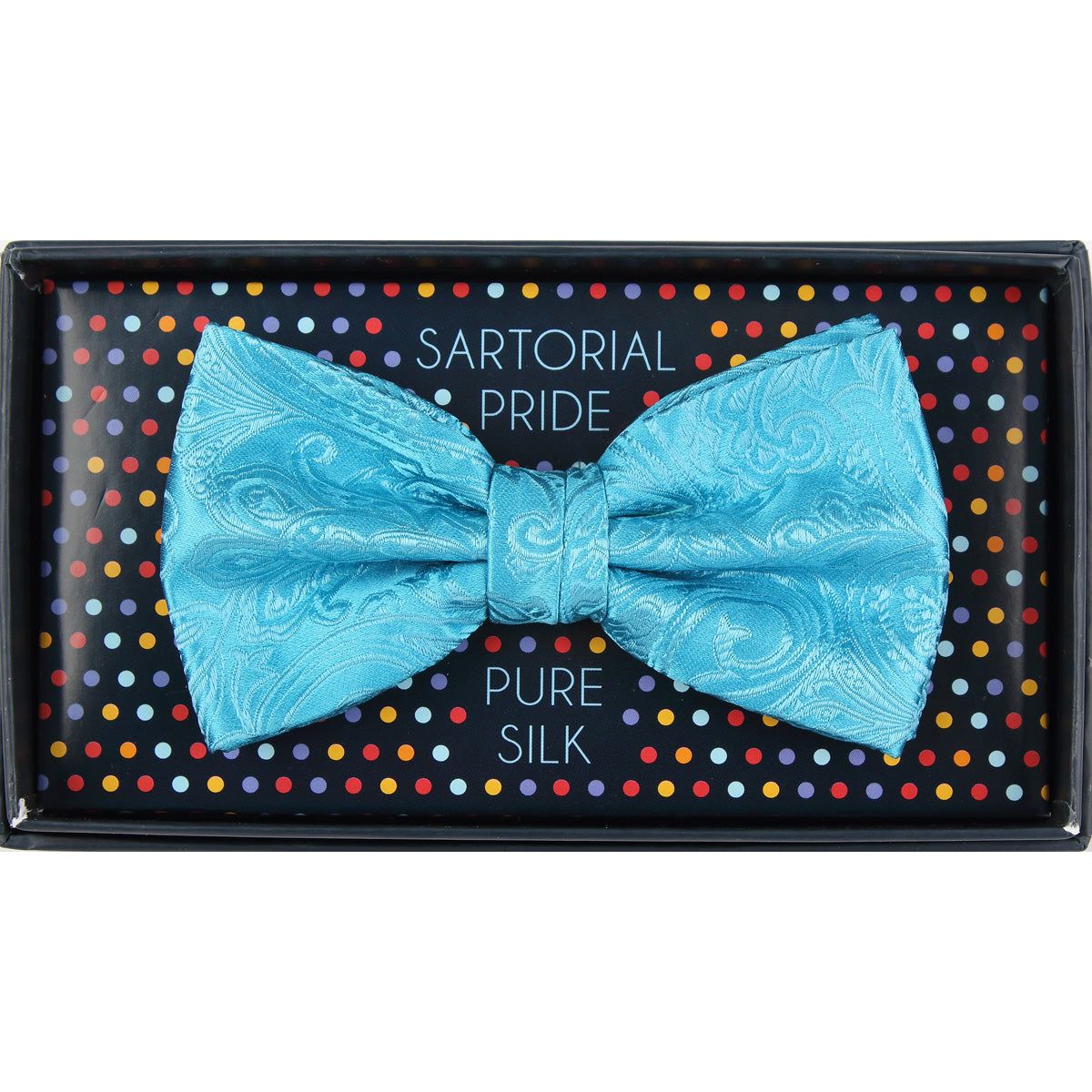 Turquoise Pure Silk Paisley Weave Bow Tie