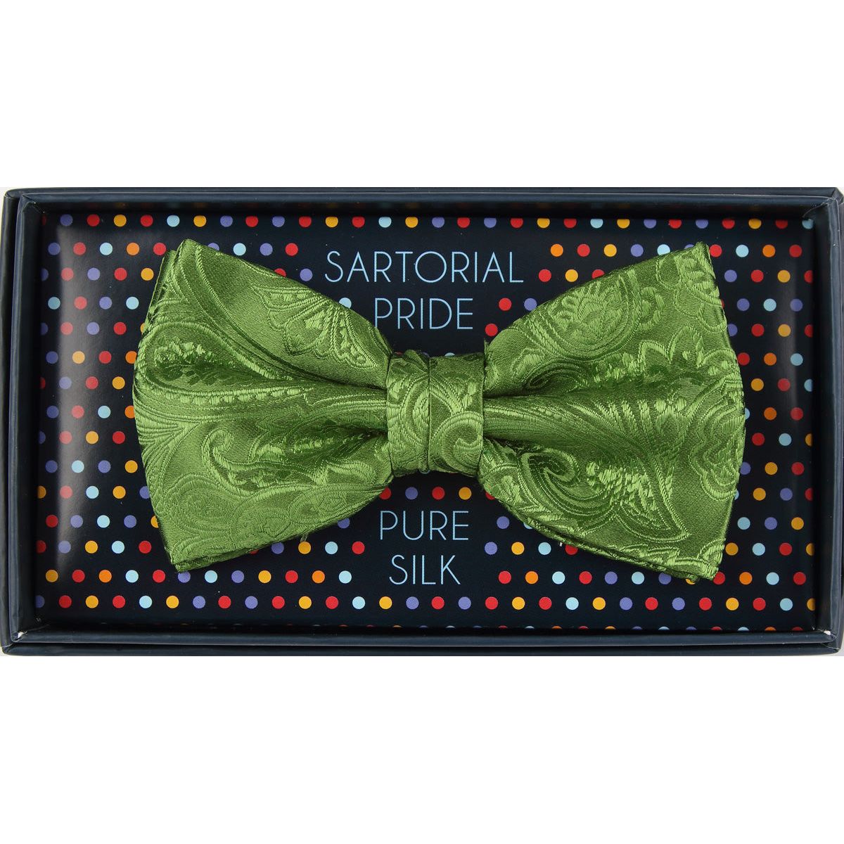 Green Pure Silk Paisley Weave Bow Tie