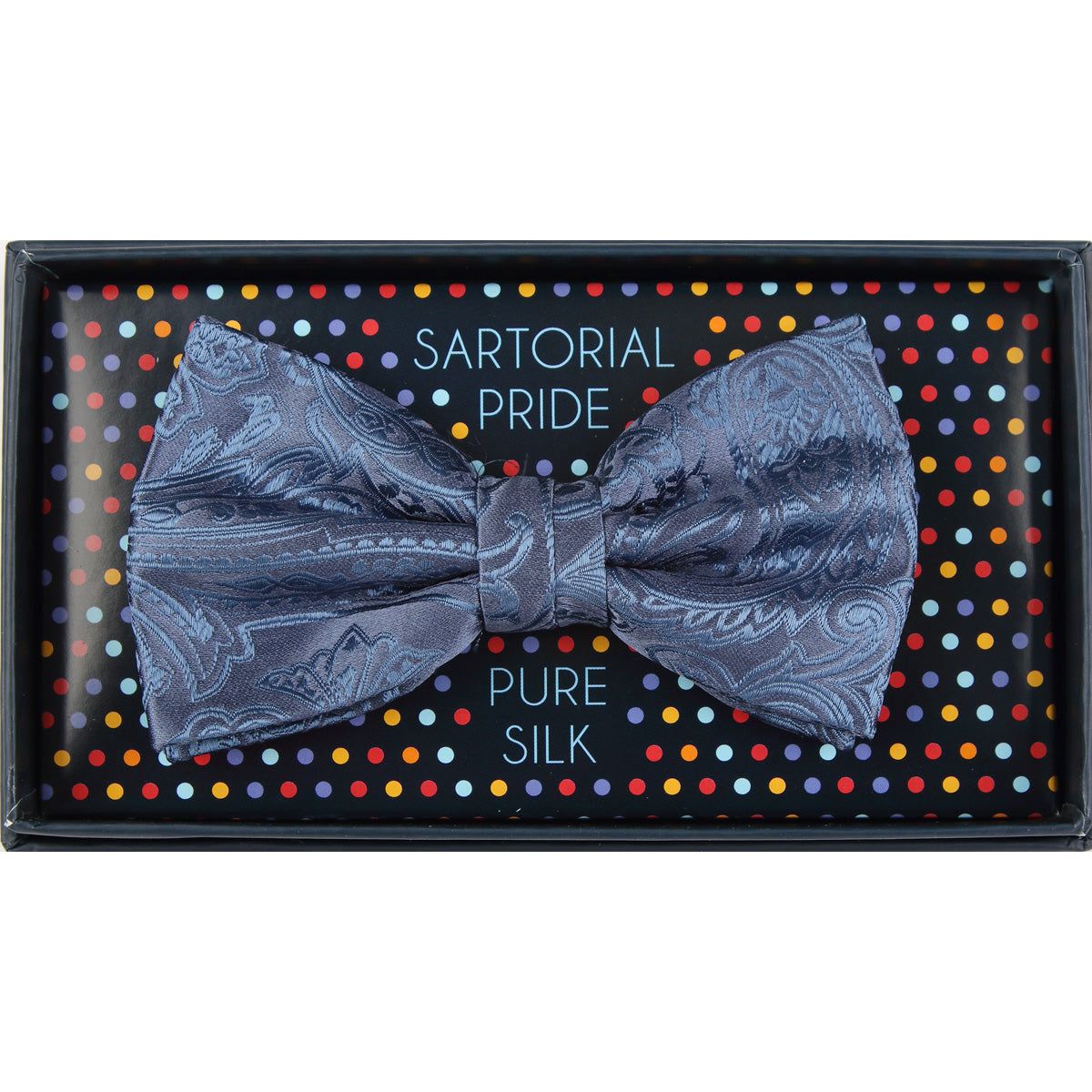 Slate Blue Pure Silk Paisley Weave Bow Tie