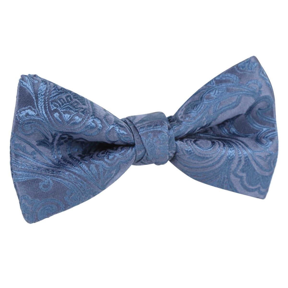 Slate Blue Luxury Silk Paisley Weave Single Dimple Silk Bow Tie