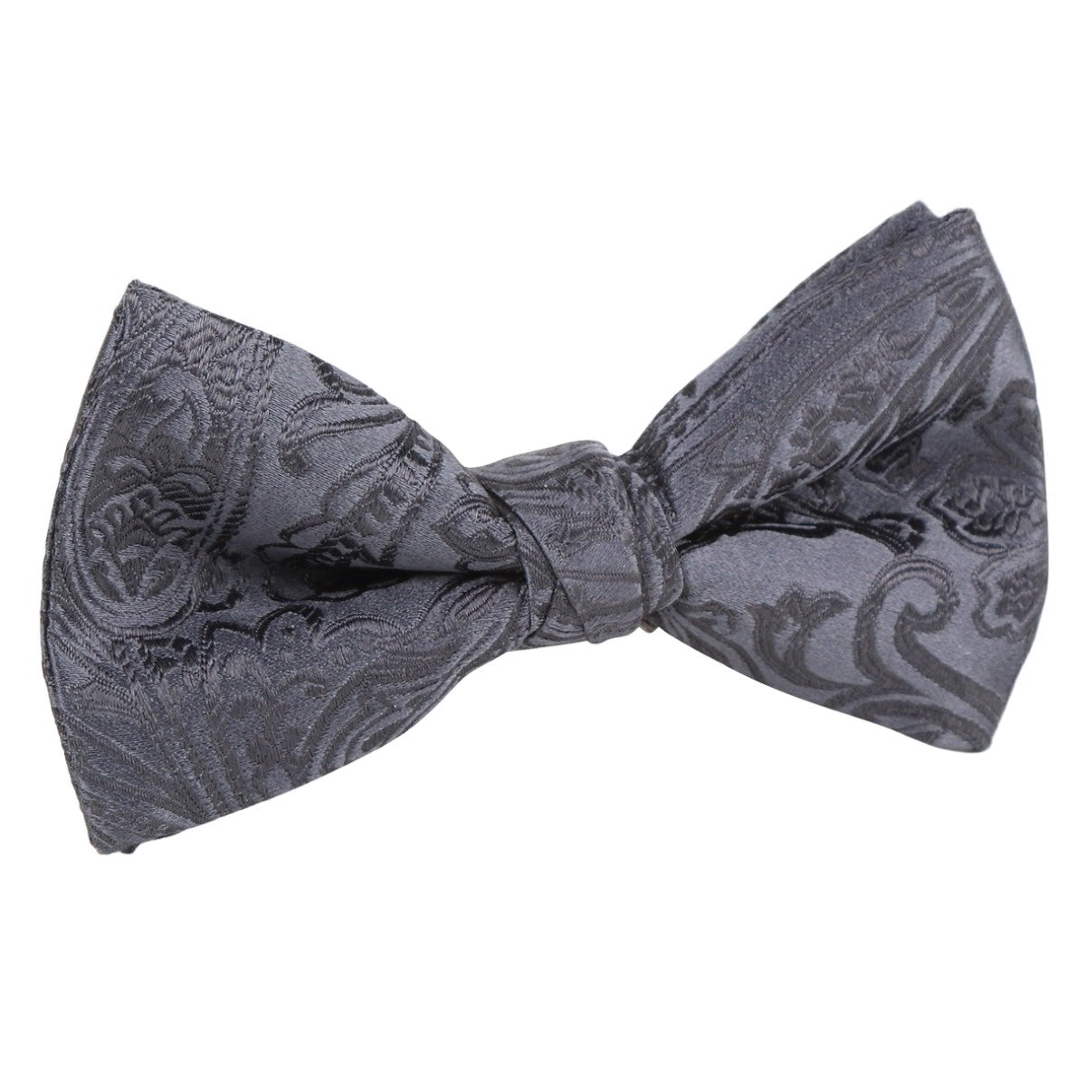 Charcoal Luxury Silk Paisley Weave Single Dimple Silk Bow Tie