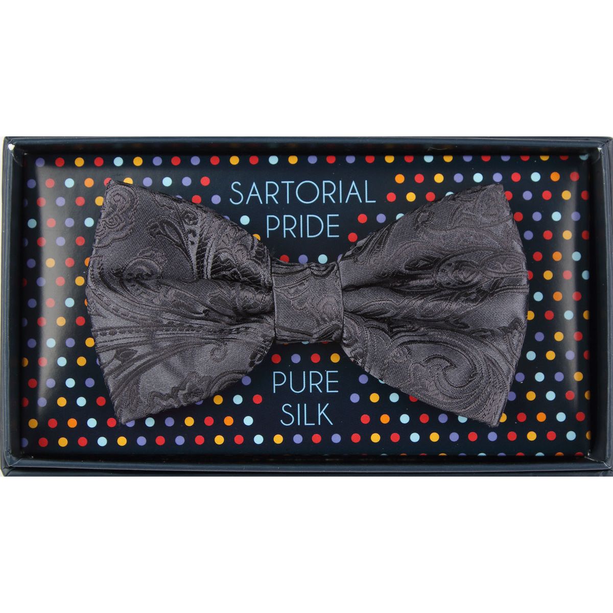 Charcoal Pure Silk Paisley Weave Bow Tie