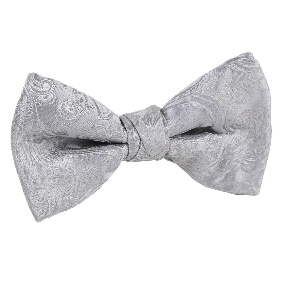 Silver Luxury Silk Paisley Weave Single Dimple Bow Tie