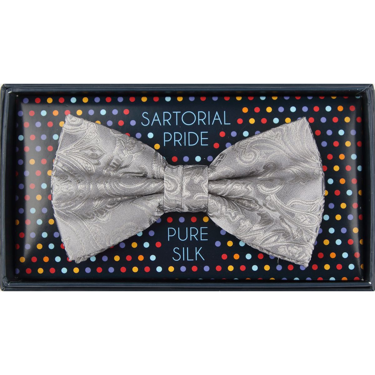 Silver Pure Silk Paisley Weave Bow Tie
