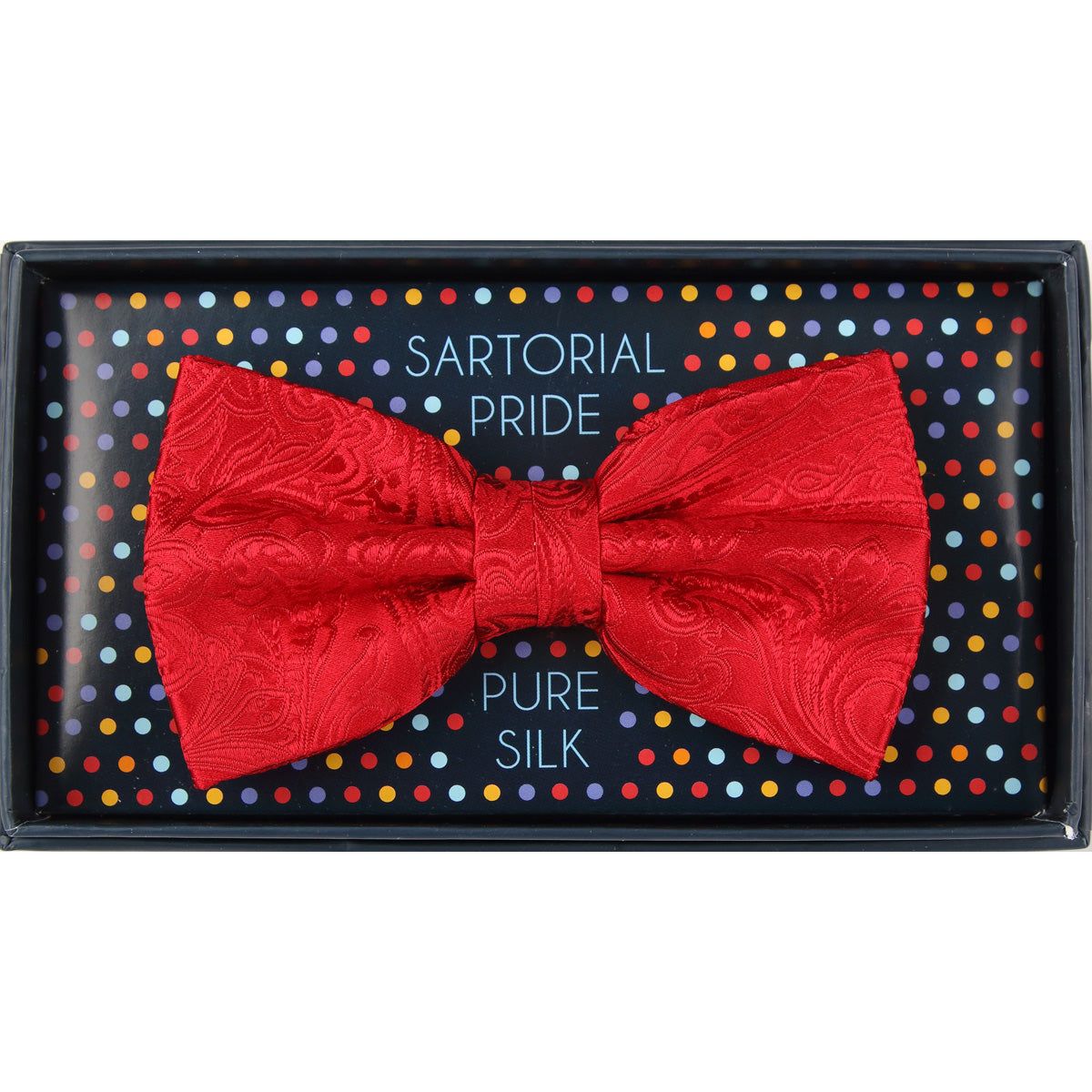 Red Pure Silk Paisley Weave Bow Tie