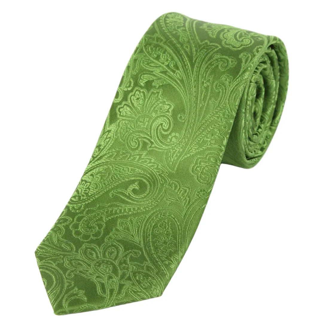 Green Pure Silk Paisley Weave Neck Tie