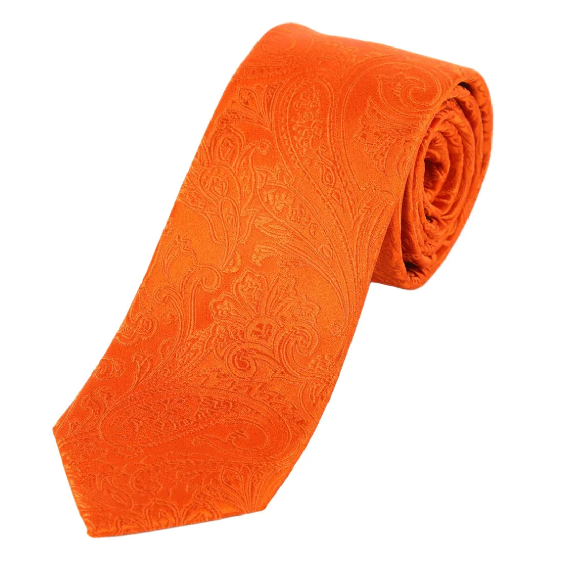 Orange Pure Silk Paisley Weave Neck Tie