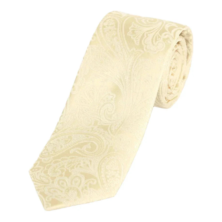 Ivory Pure Silk Paisley Weave Neck Tie