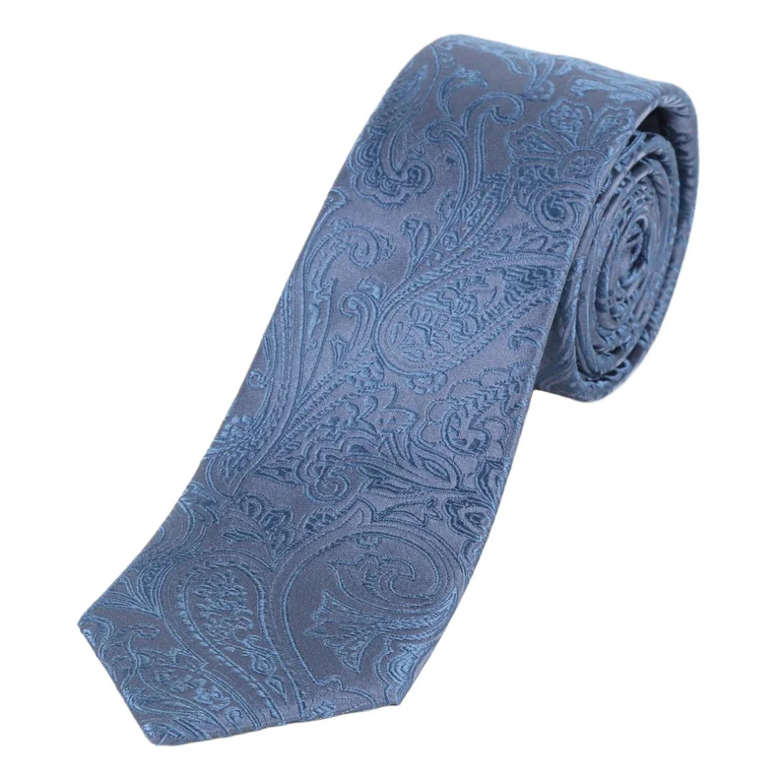 Slate Blue Pure Silk Paisley Weave Neck Tie