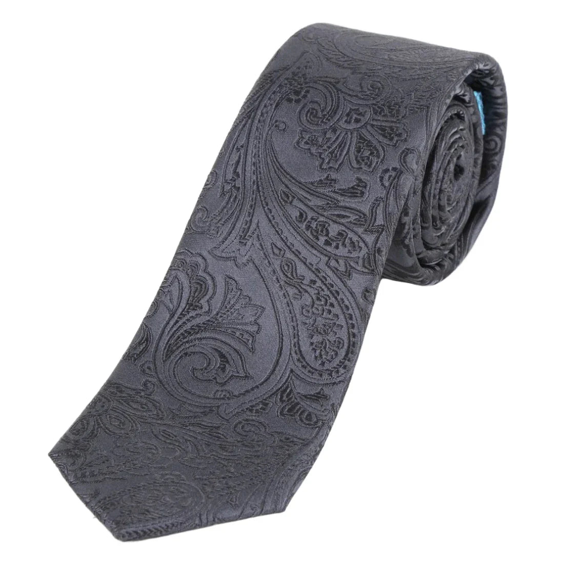 Charcoal Pure Silk Paisley Weave Neck Tie