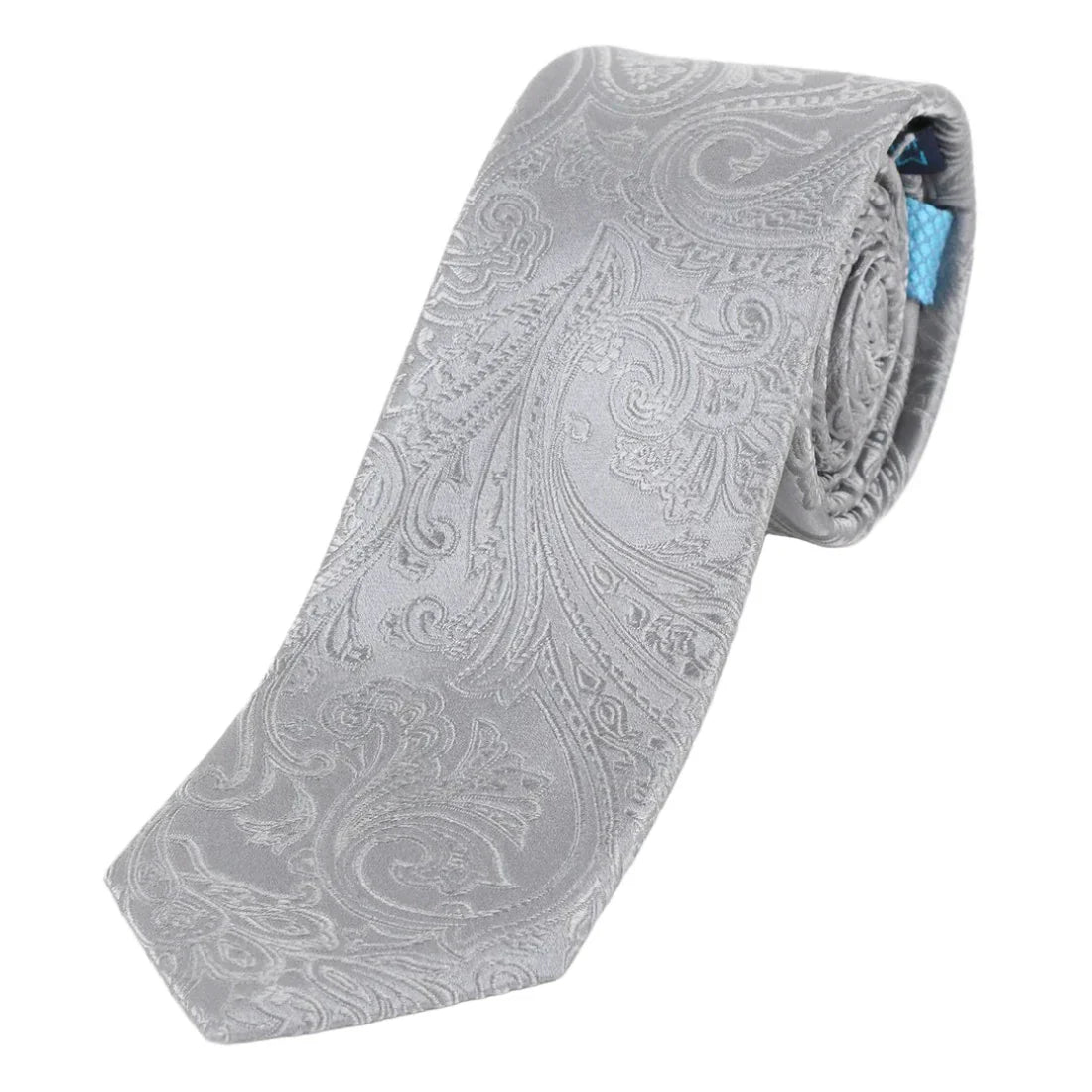 Silver Pure Silk Paisley Weave Neck Tie