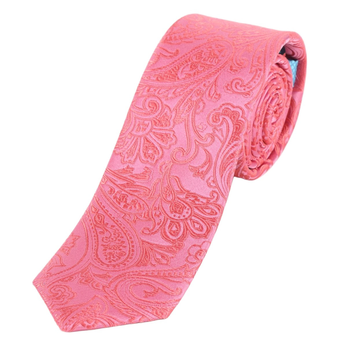 Coral Pure Silk Paisley Weave Neck Tie