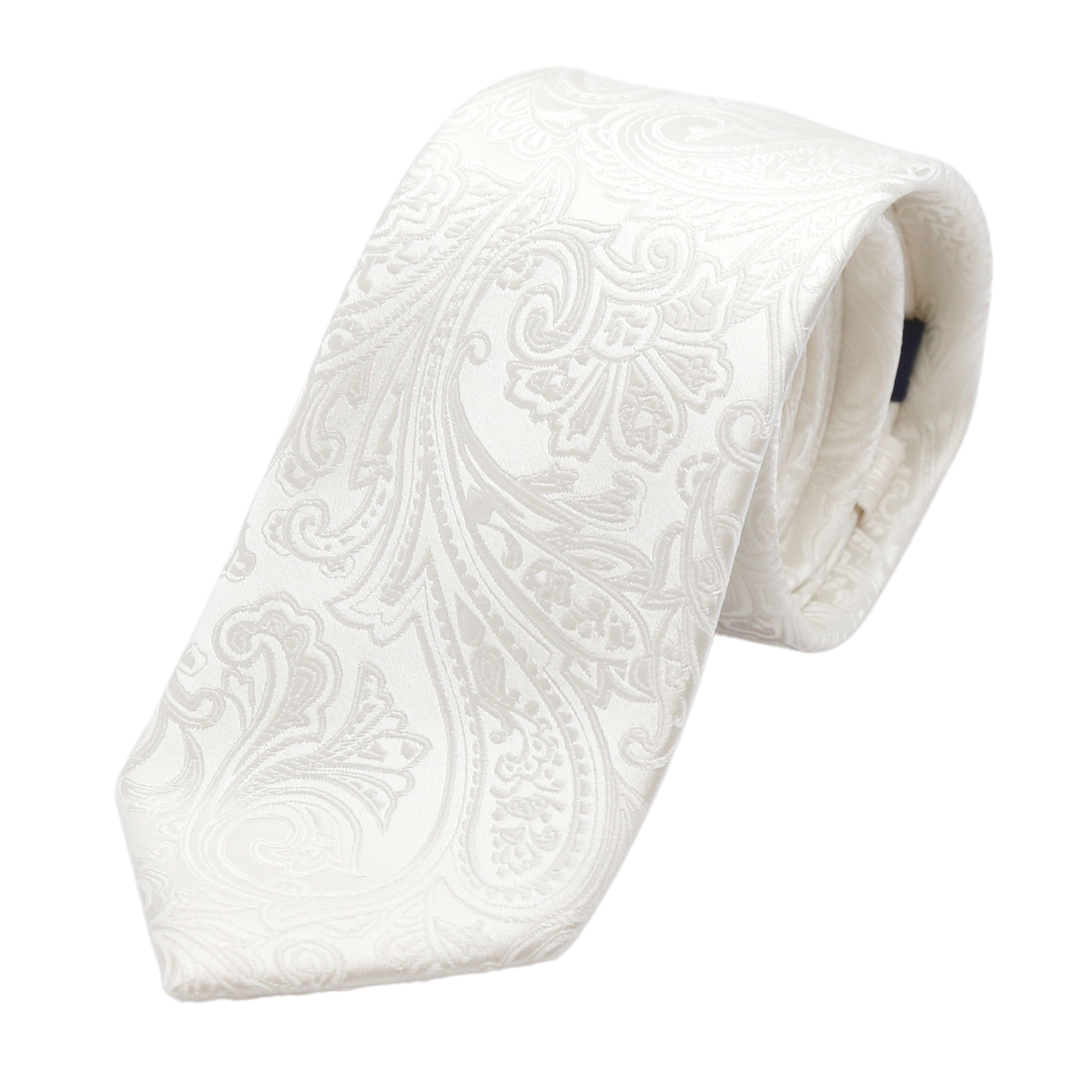 White Pure Silk Paisley Weave Neck Tie