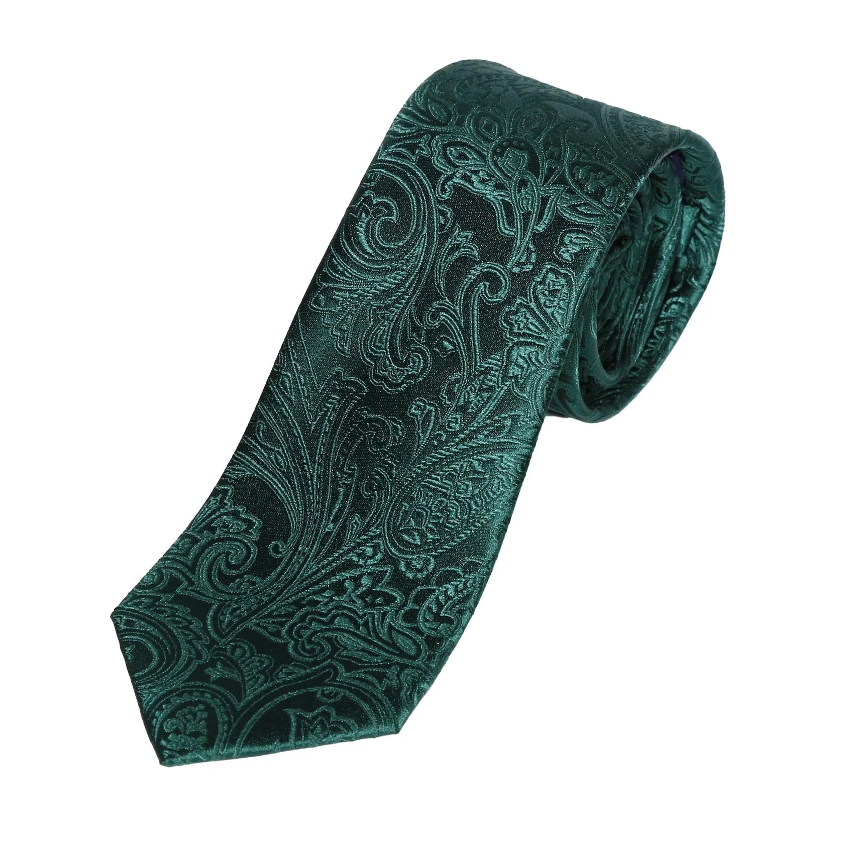 Dark Green Pure Silk Paisley Weave Neck Tie