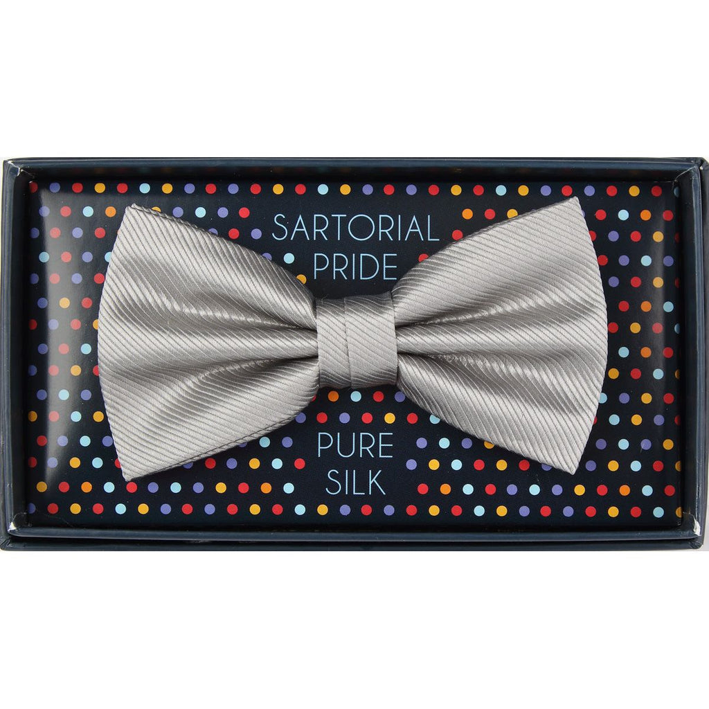Silver Pure Silk Twill Weave Bow Tie