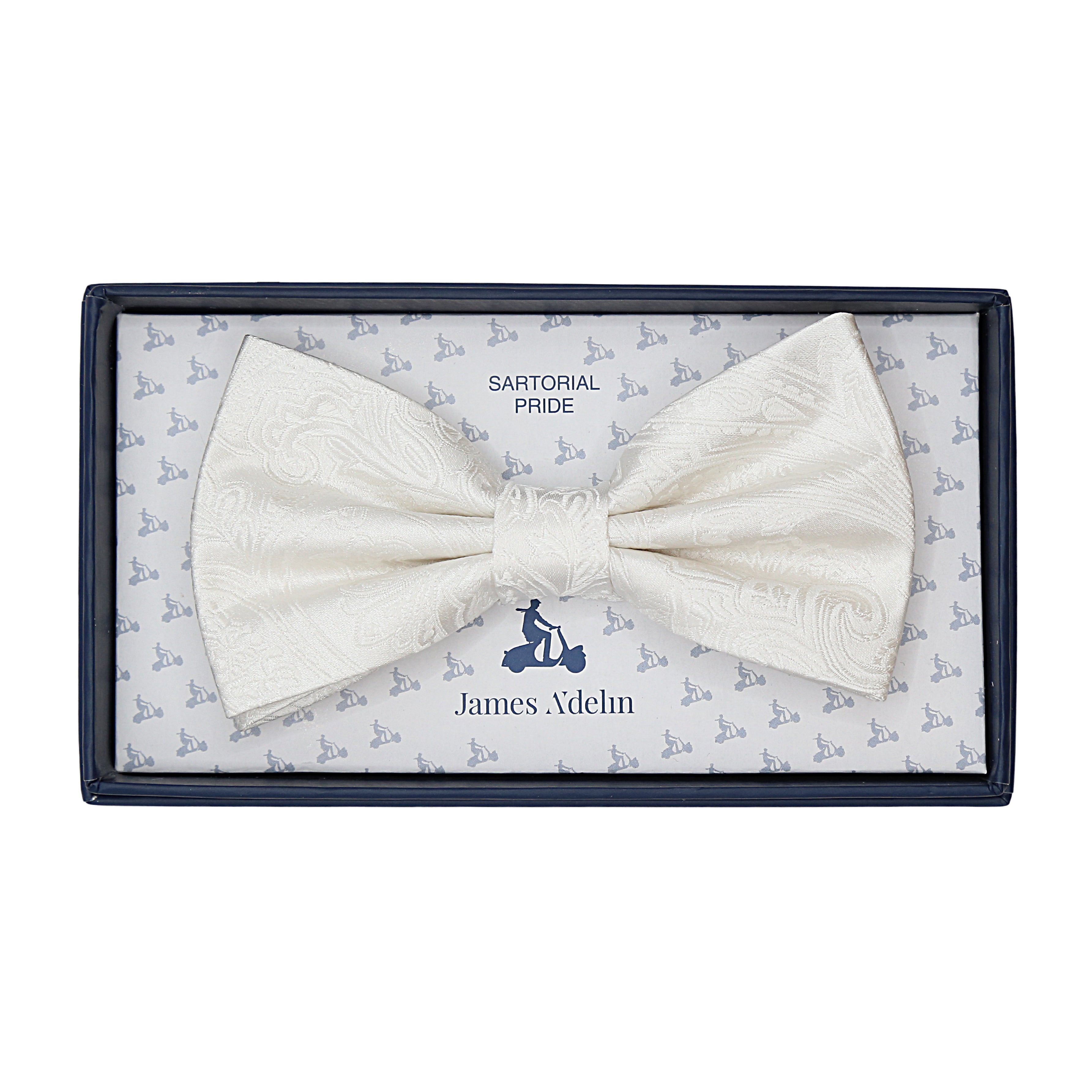 White Pure Silk Paisley Weave Bow Tie