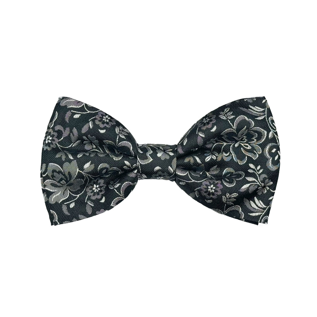 Black/Grey Italian Luxury Mens Silk Floral Weave Pre-Tied Bow Tie