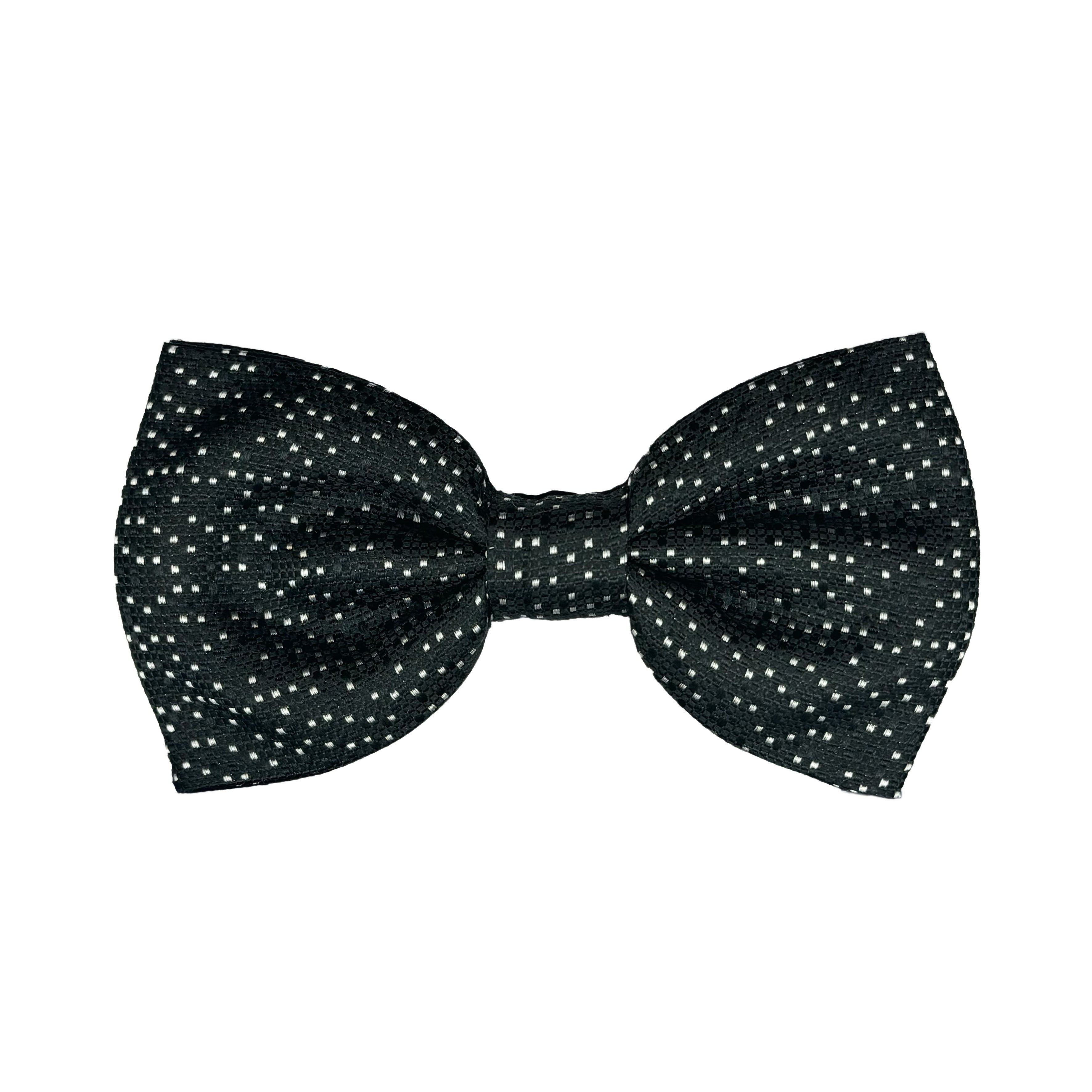 Black/White Italian Mens Silk Textured Spotted Weave Pre-Tied Bow Tie