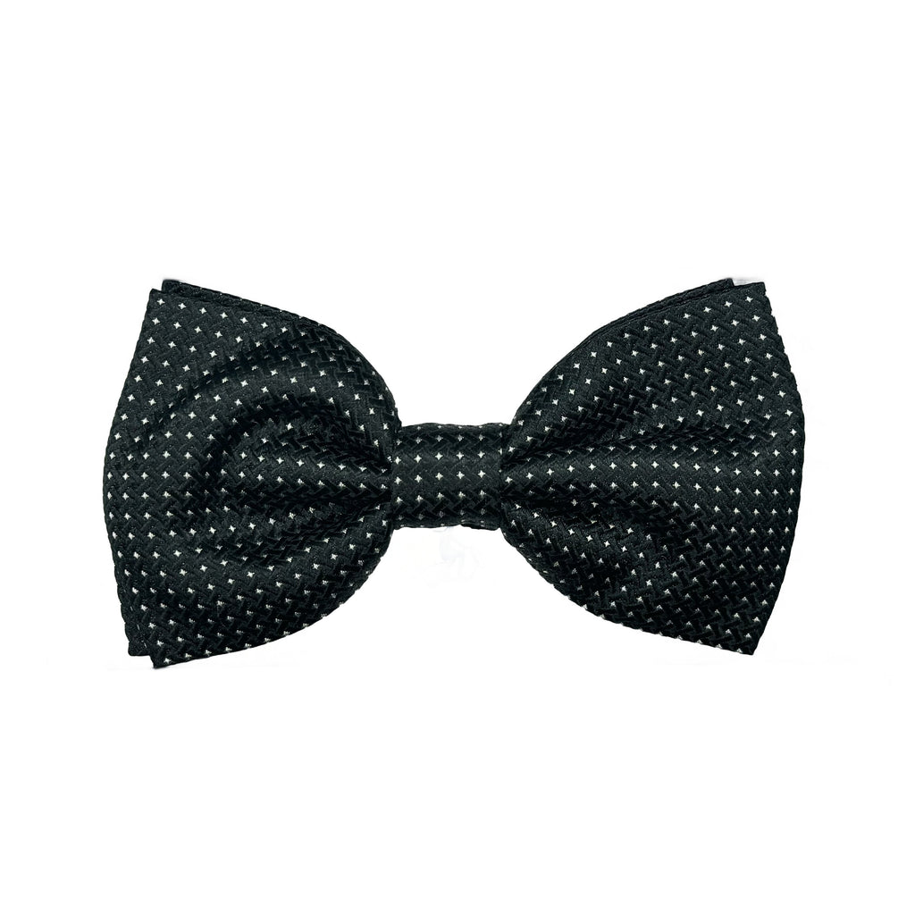 Black Italian Luxury Mens Silk Textured Mini Spotted Weave Pre-Tied Bow Tie