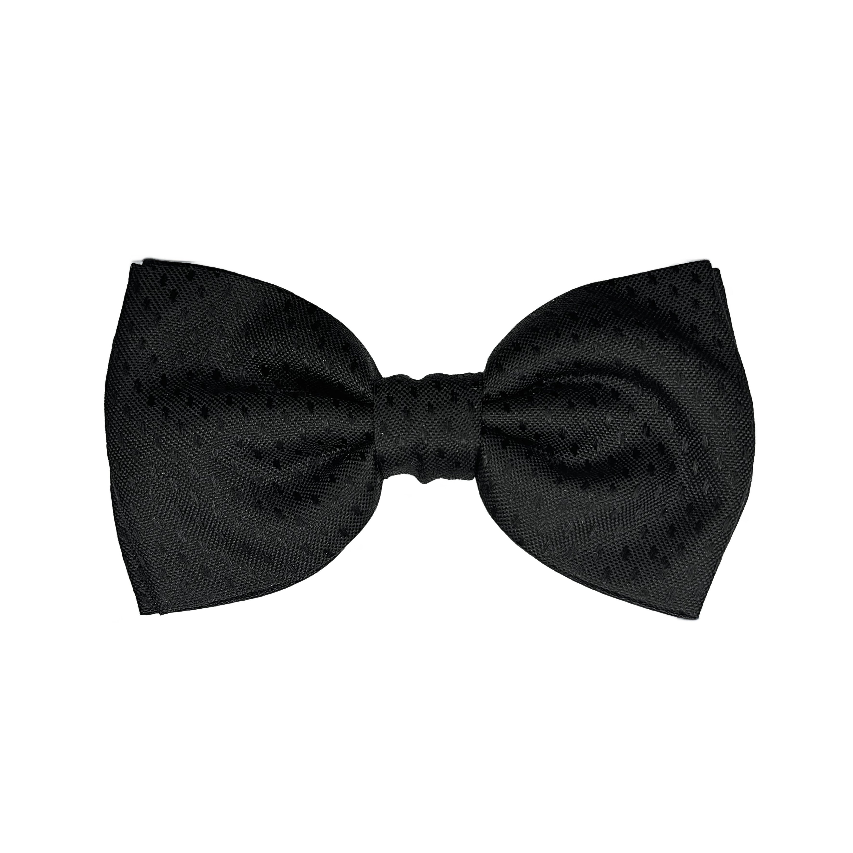Black Italian Luxury Mens Silk Textured Tonal Spotted Weave Pre-Tied Bow Tie
