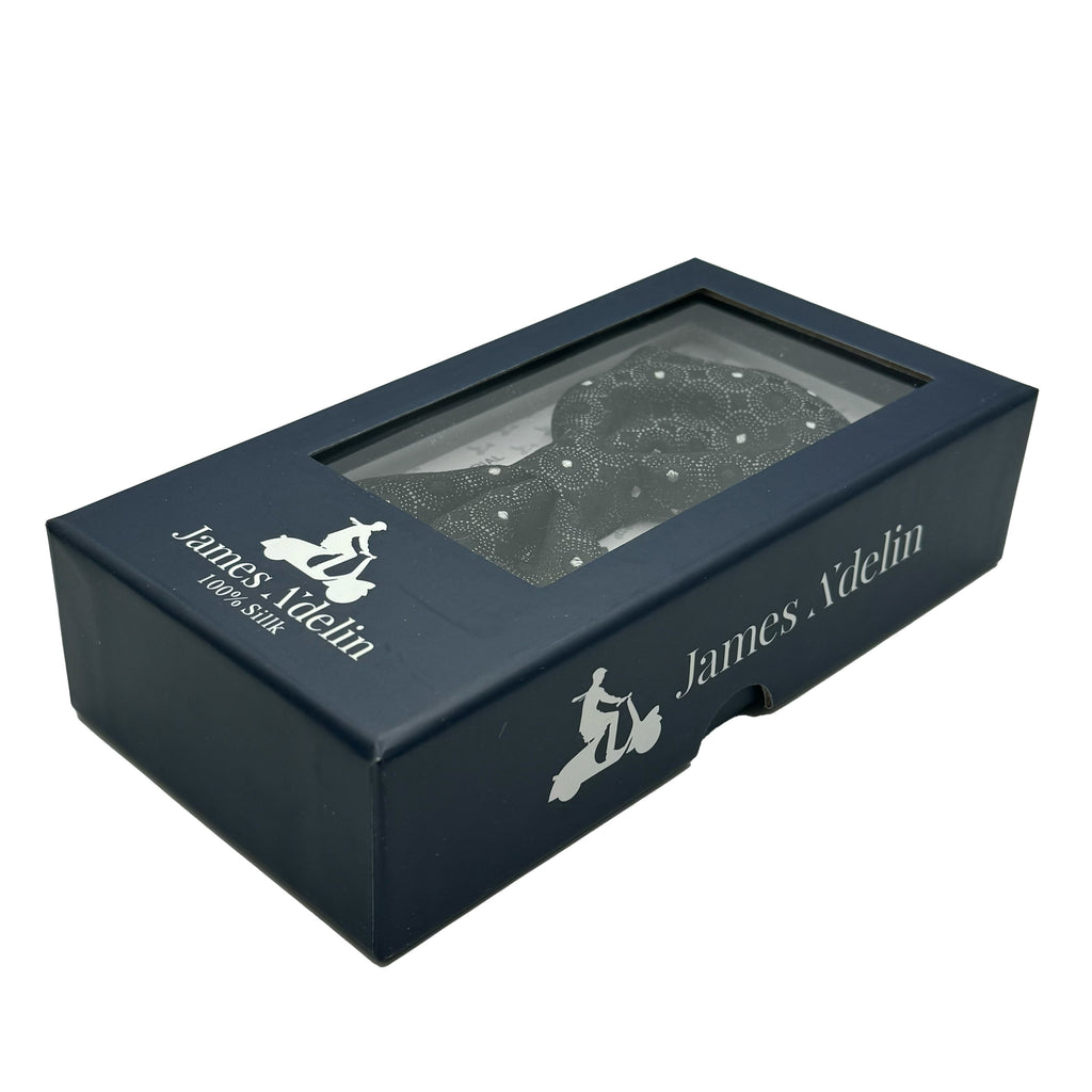 Black/Grey Italian Luxury Mens Silk Spotted Geometric Weave Pre-Tied Bow Tie