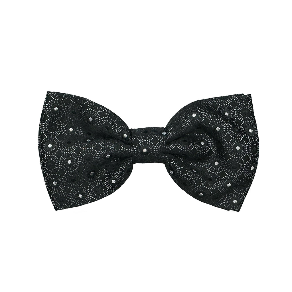 Black/Grey Italian Luxury Mens Silk Spotted Geometric Weave Pre-Tied Bow Tie