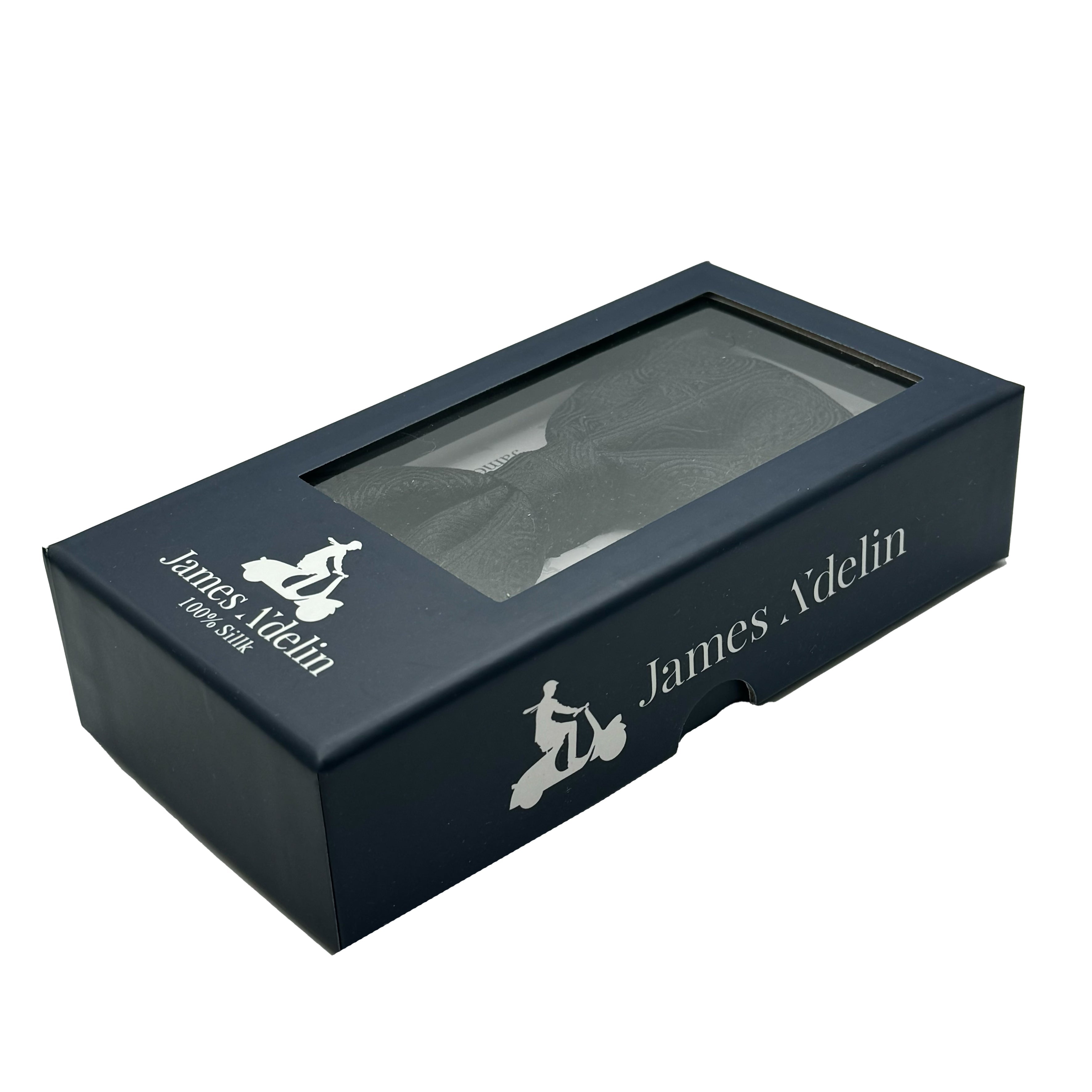 Black Italian Luxury Mens Silk Tonal Geometric Weave Pre-Tied Bow Tie