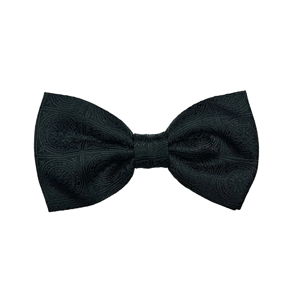 Black Italian Luxury Mens Silk Tonal Geometric Weave Pre-Tied Bow Tie