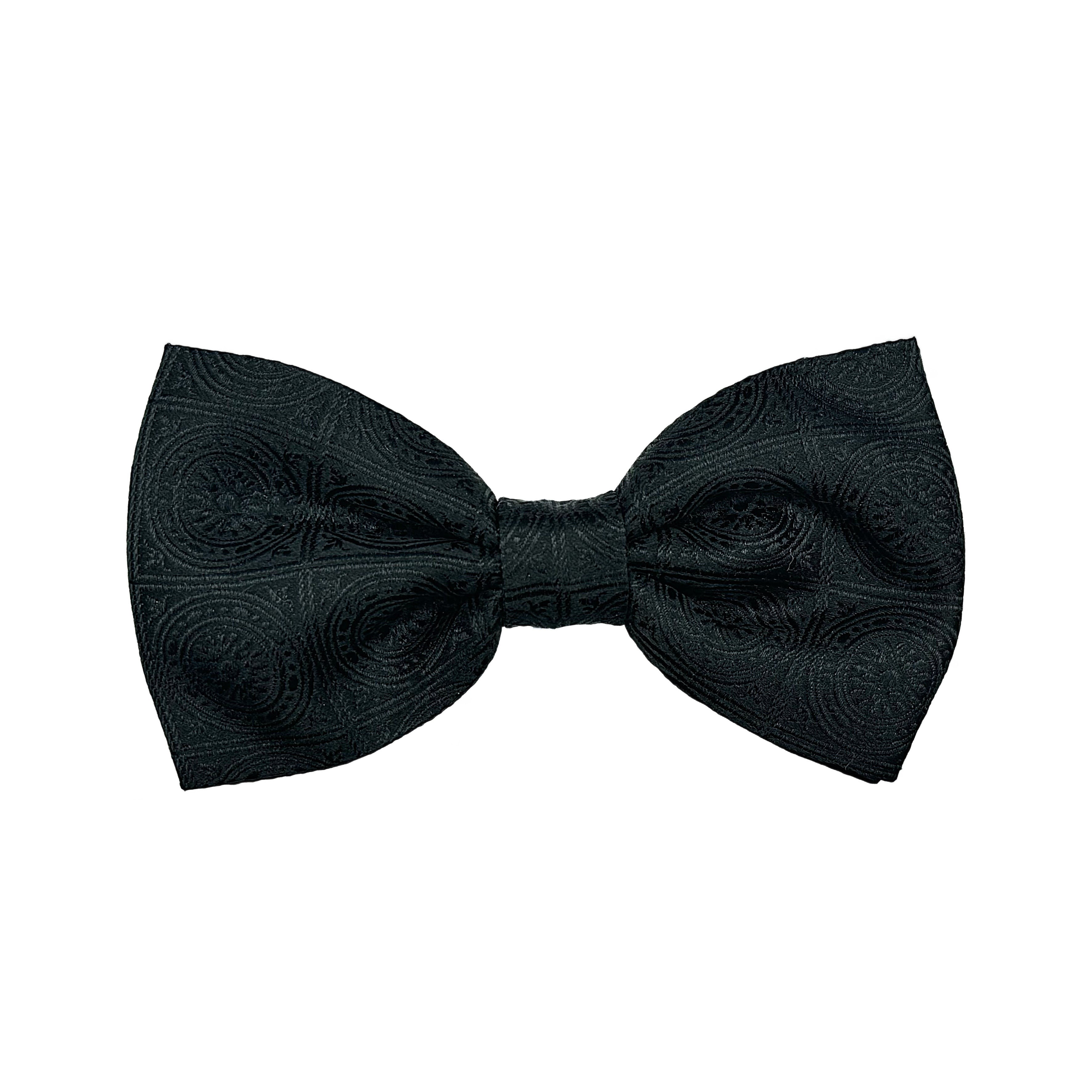Black Italian Luxury Mens Silk Tonal Geometric Weave Pre-Tied Bow Tie