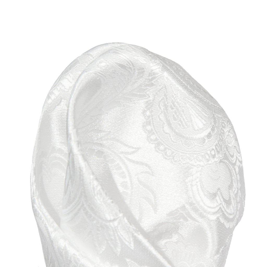White Luxury Paisley Weave Pocket Square