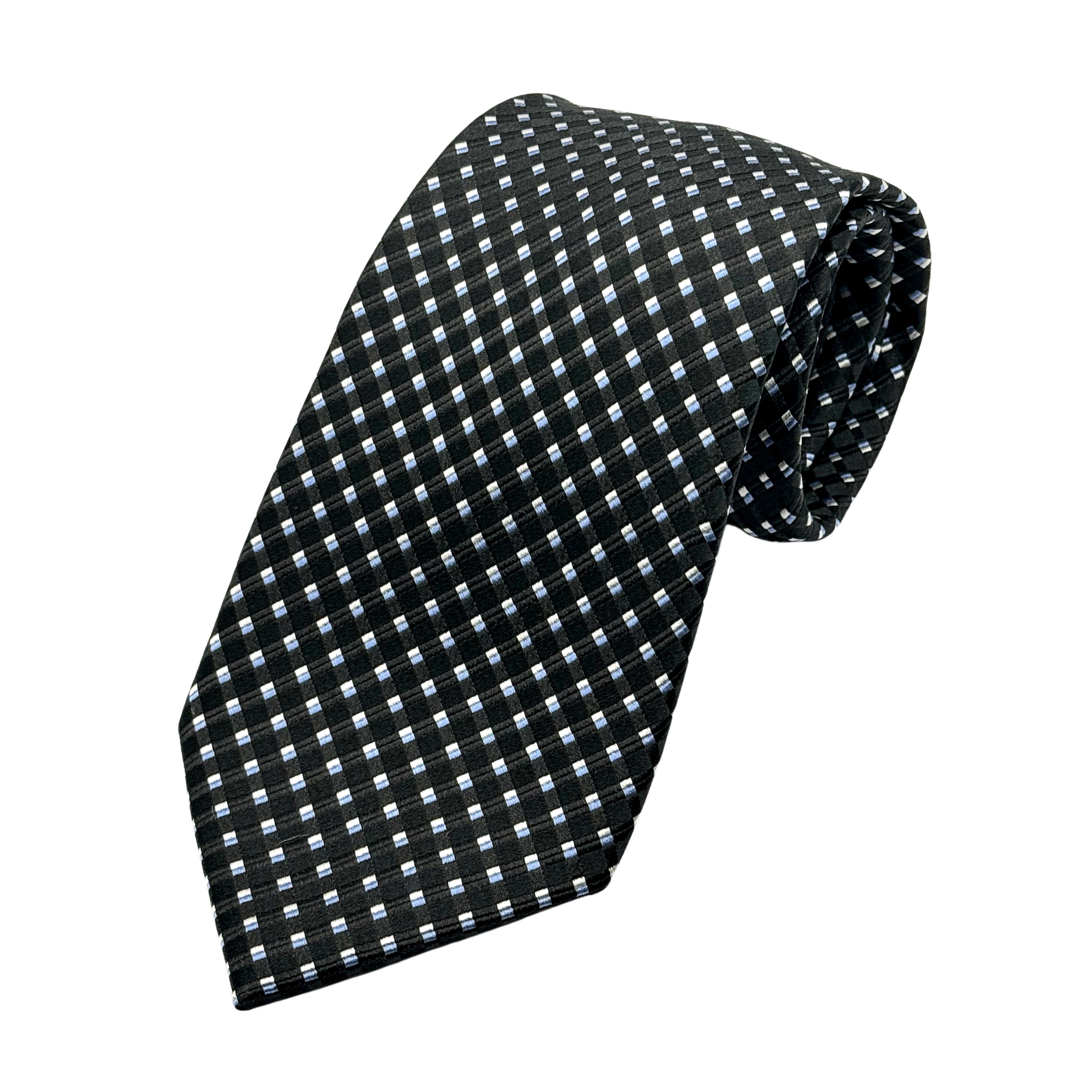 Black Mens Luxury Silk Neck Tie in Spotted Textured Weave Design