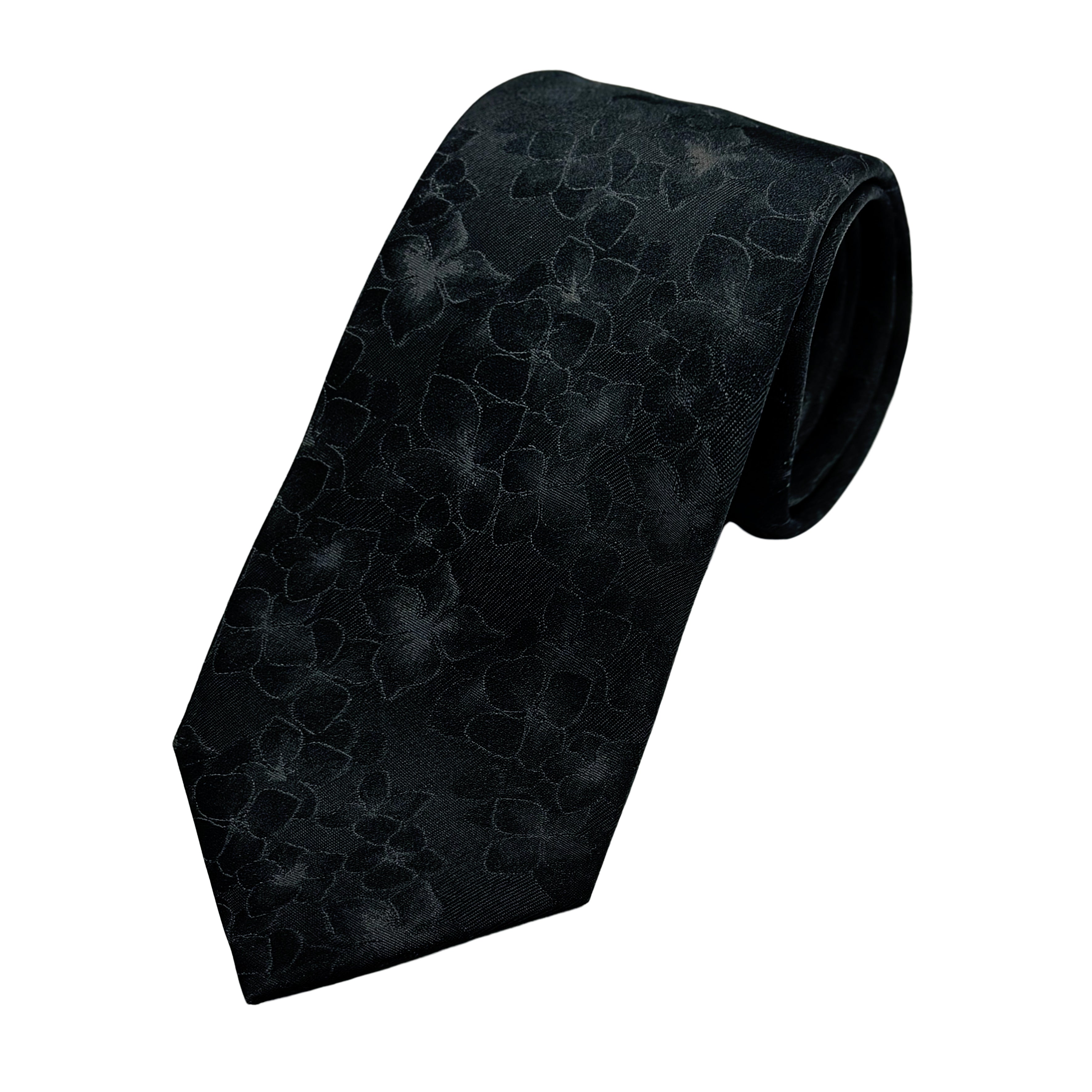 Black Luxury Silk Neck Tie in Subtle Mini Floral Weave Design