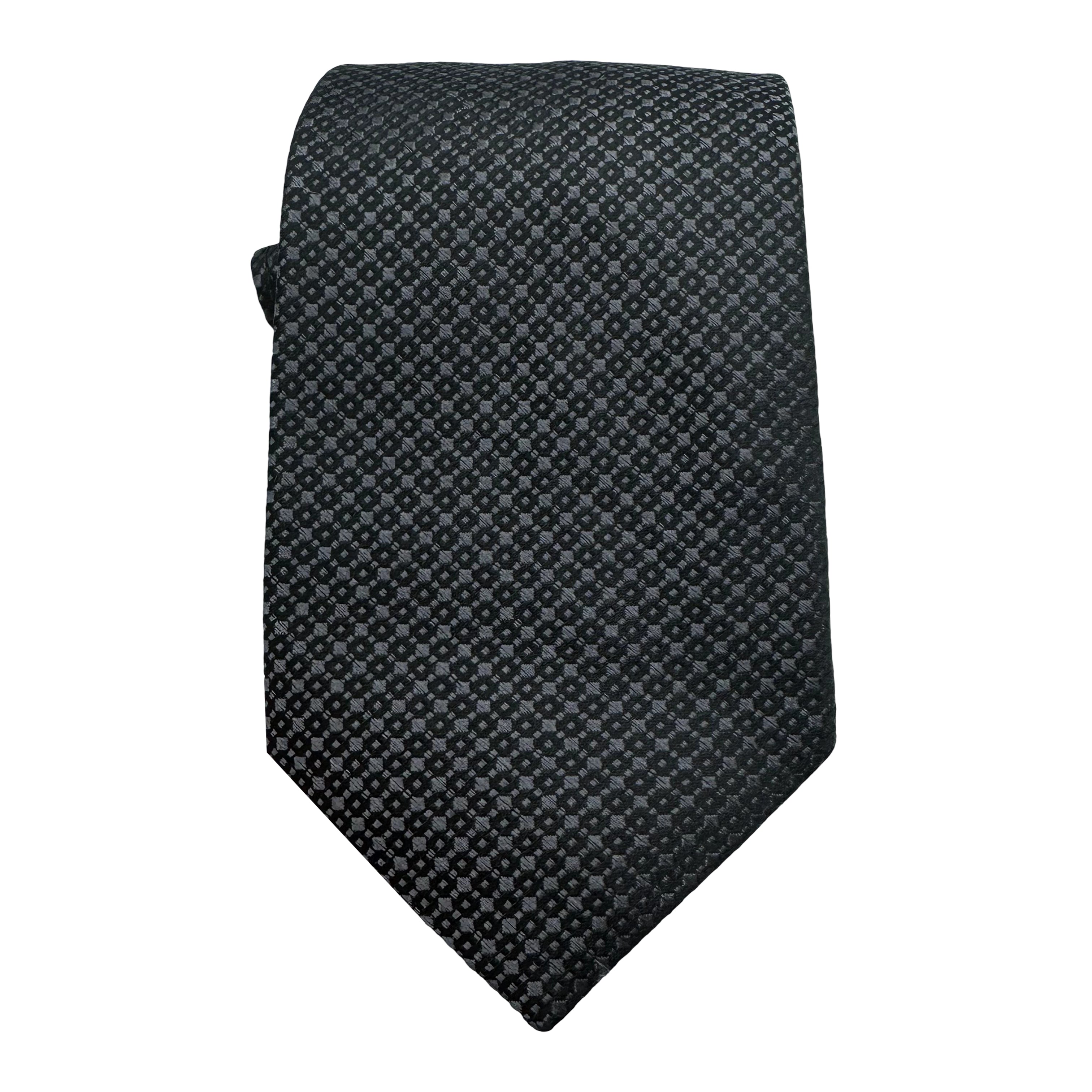 Charcoal/Black Mens Luxury Silk Neck Ties in Geometric Weave Design