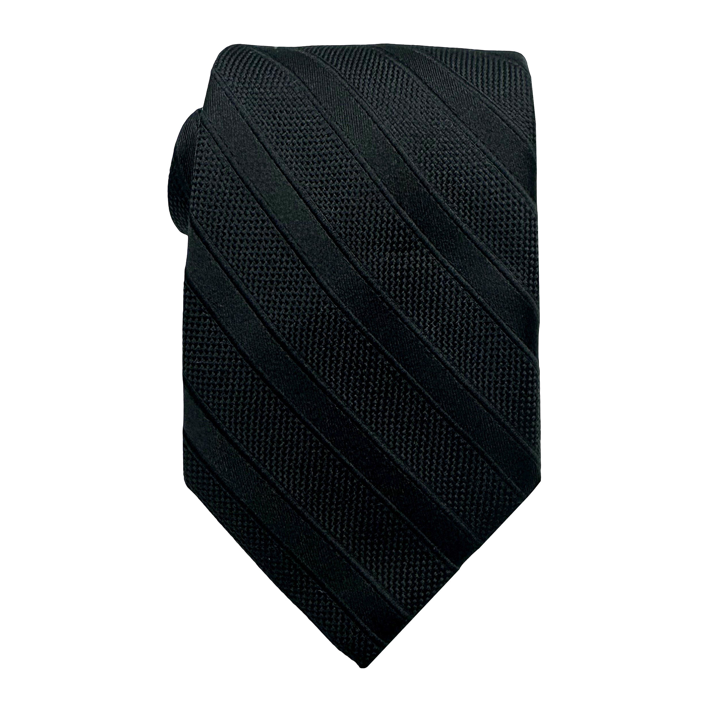 Black Mens Luxury Silk Neck Tie Tonal Striped Weave Design