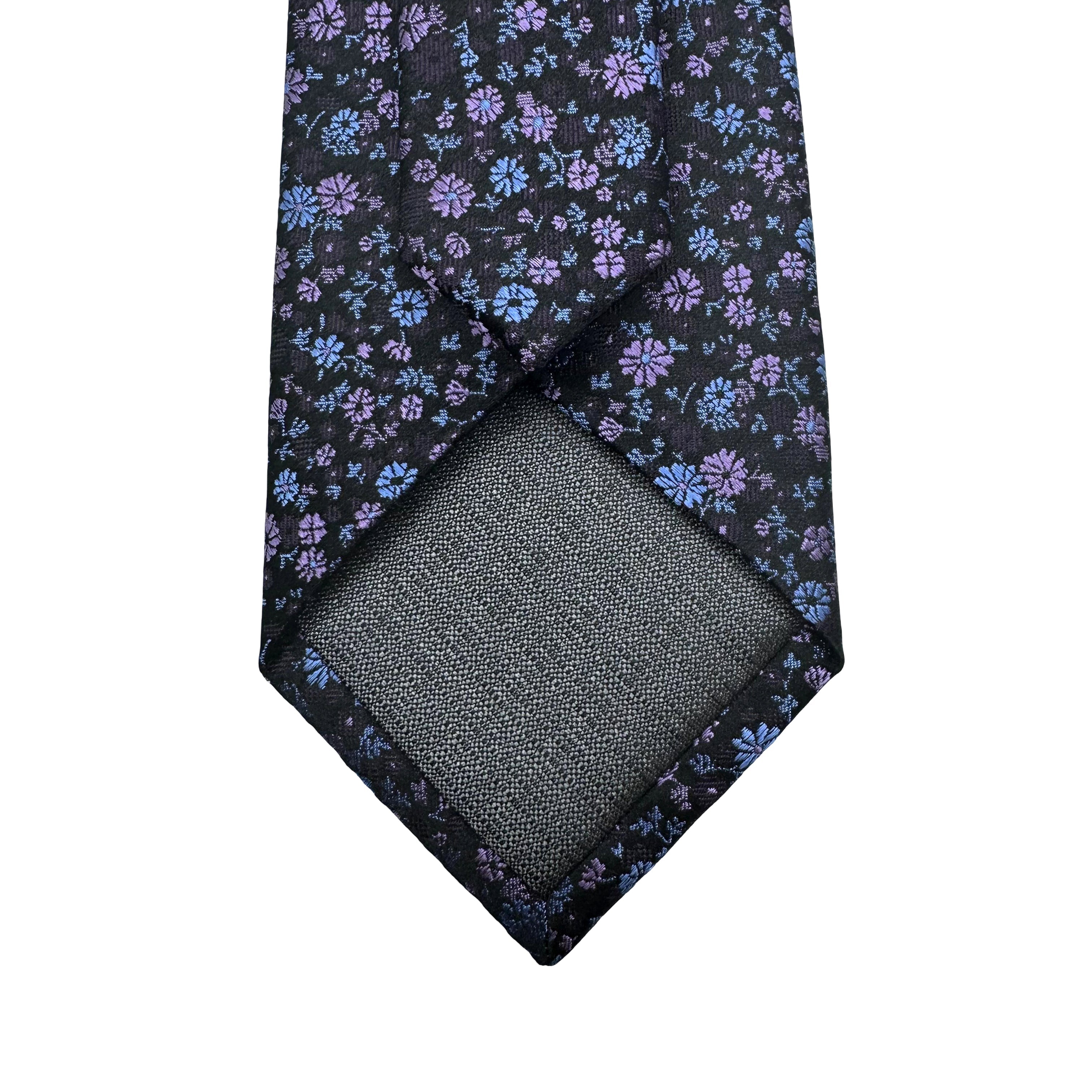 Black/Purple/Blue Mens Luxury Silk Neck Tie Mini Floral Weave Design