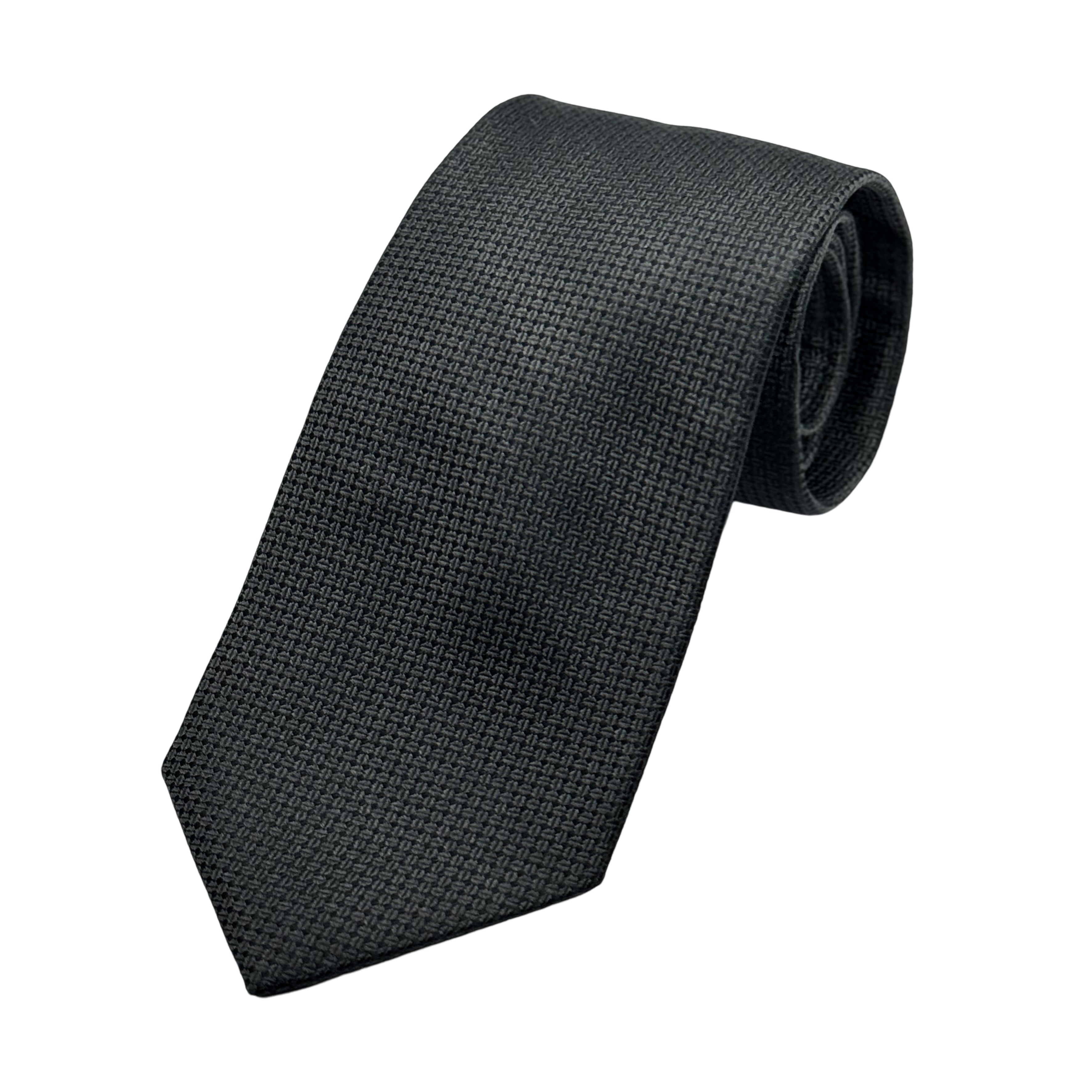 Black Mens Luxury Silk Neck Tie in Subtle Textured Weave Design