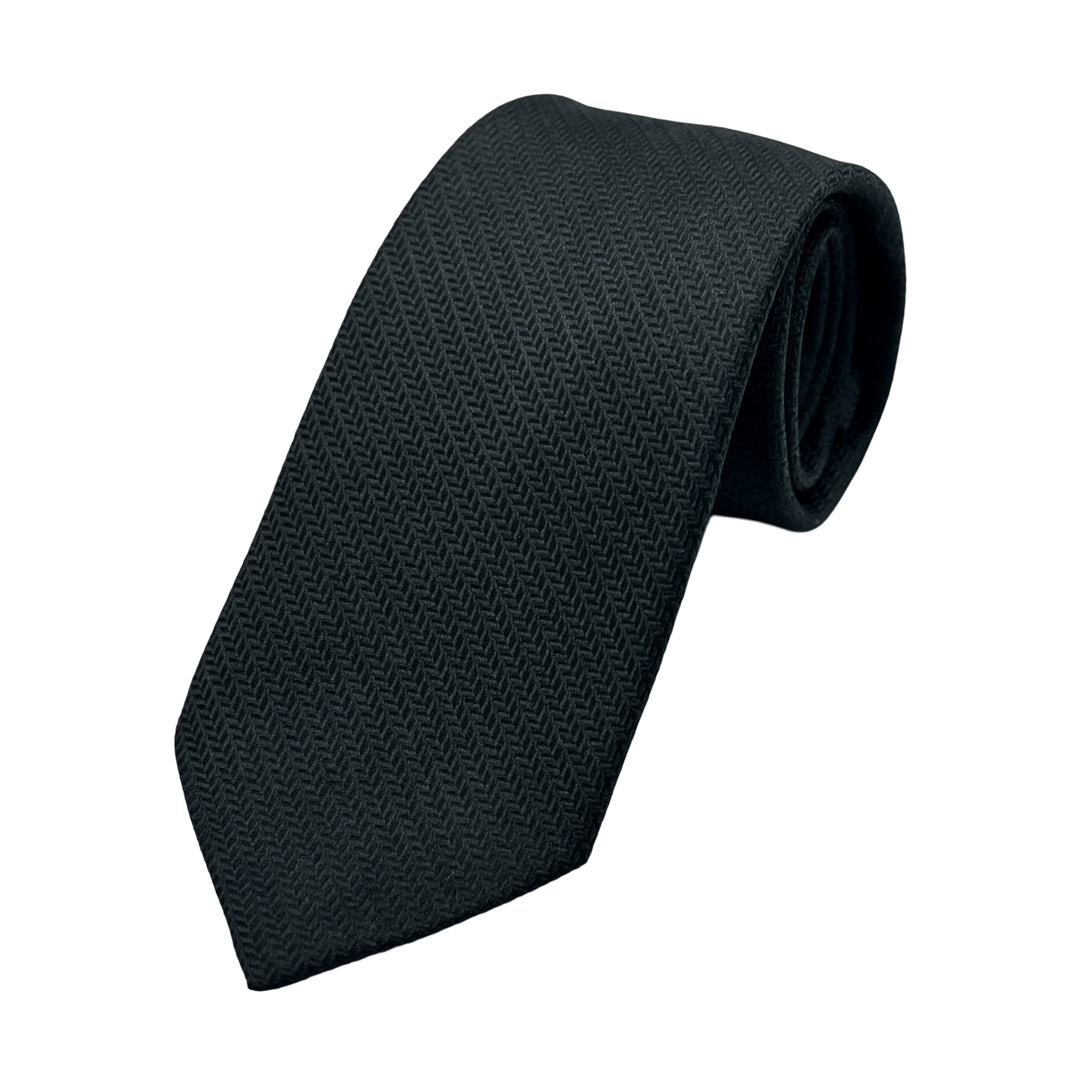 Black Mens Luxury Silk Neck Tie in Herringbone Weave Design
