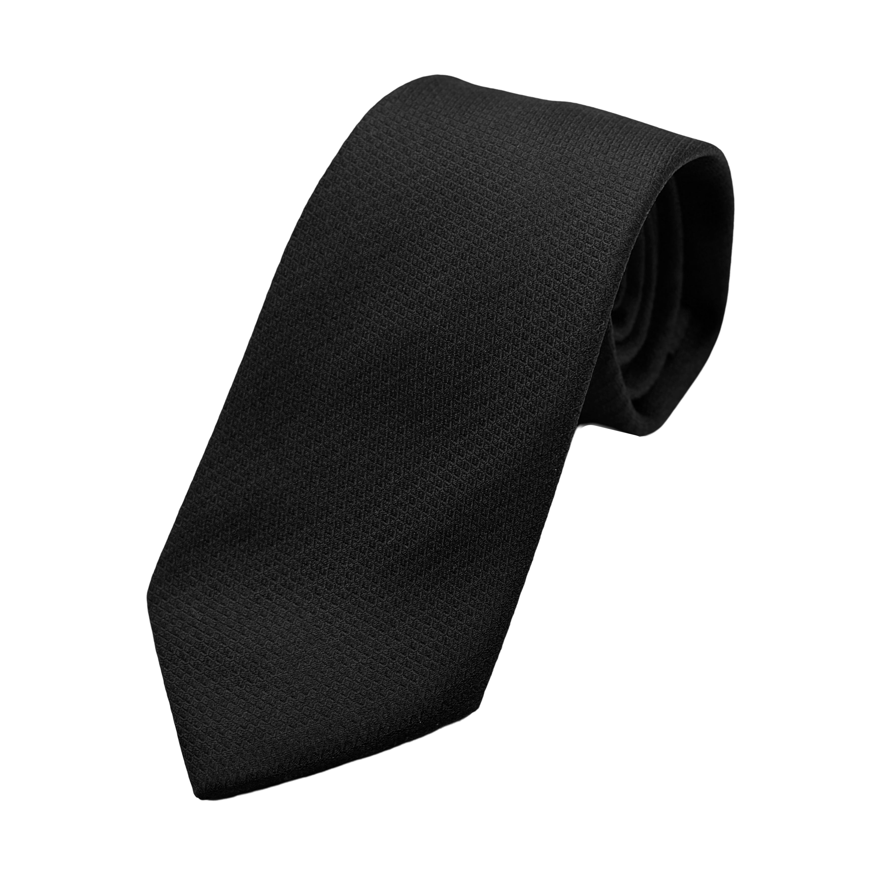 Black Mens Luxury Silk Neck Tie in Subtle Textured Diagonal Weave Design
