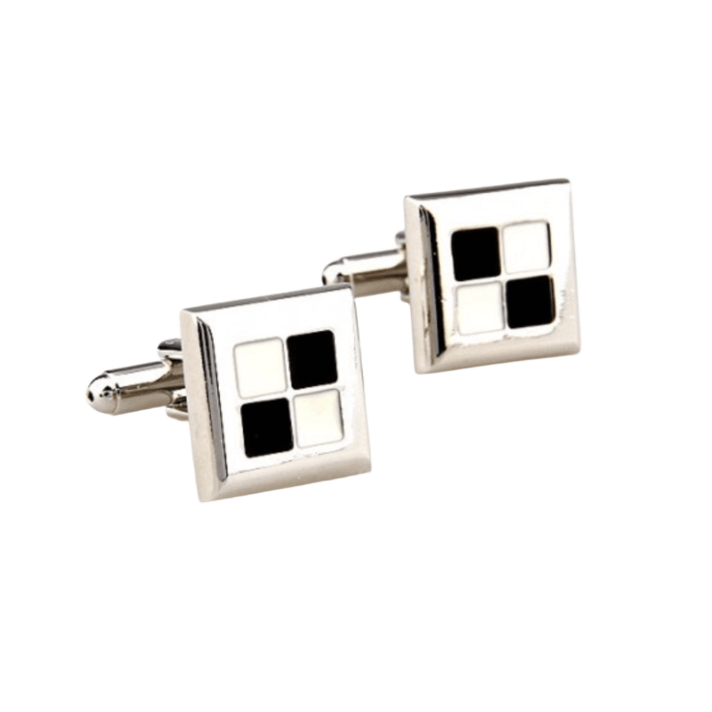 Silver/Black/White Check Cuff Links