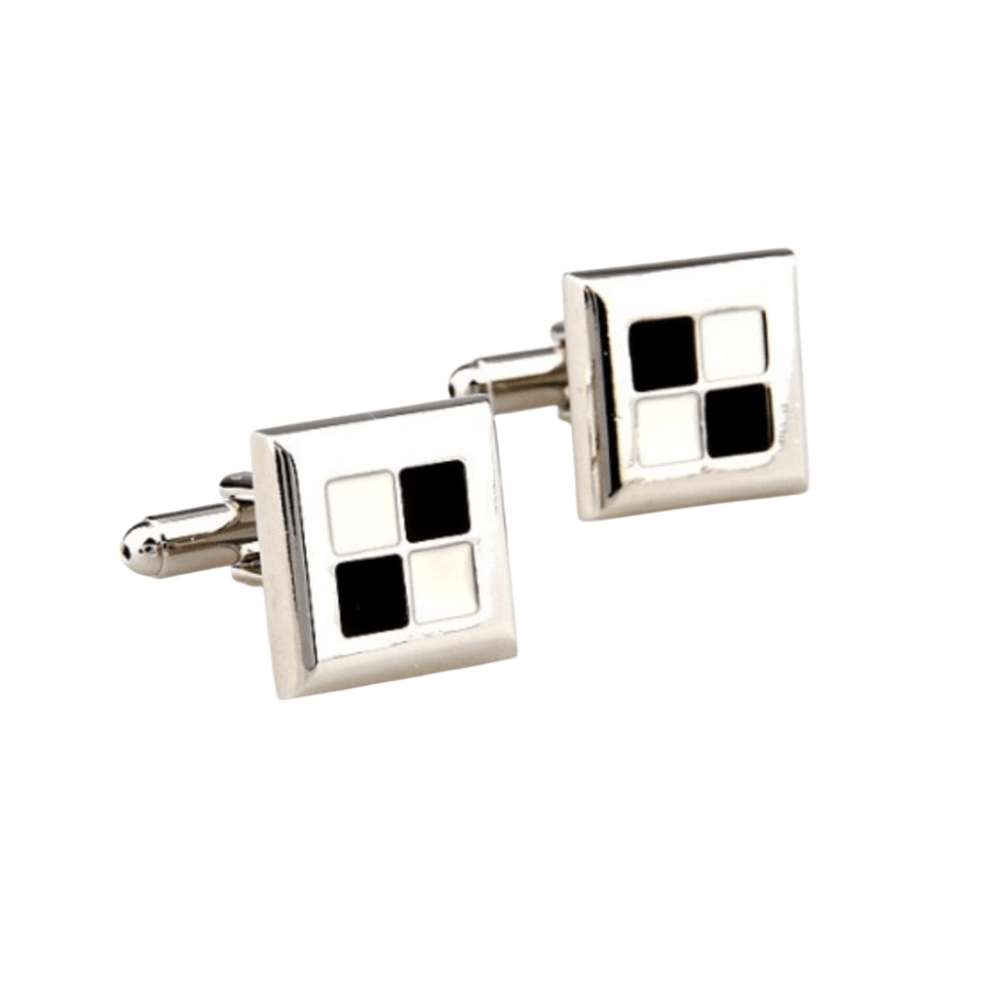 Silver/Black/White Check Cuff Links