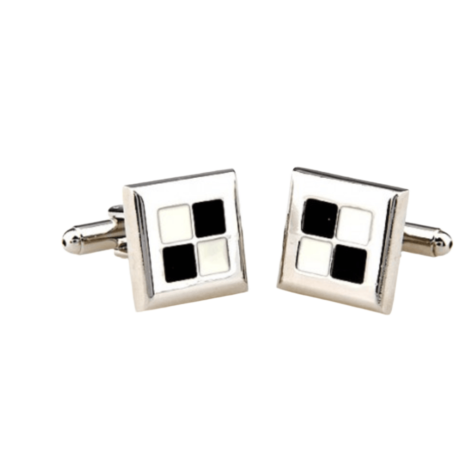 Silver/Black/White Check Cuff Links