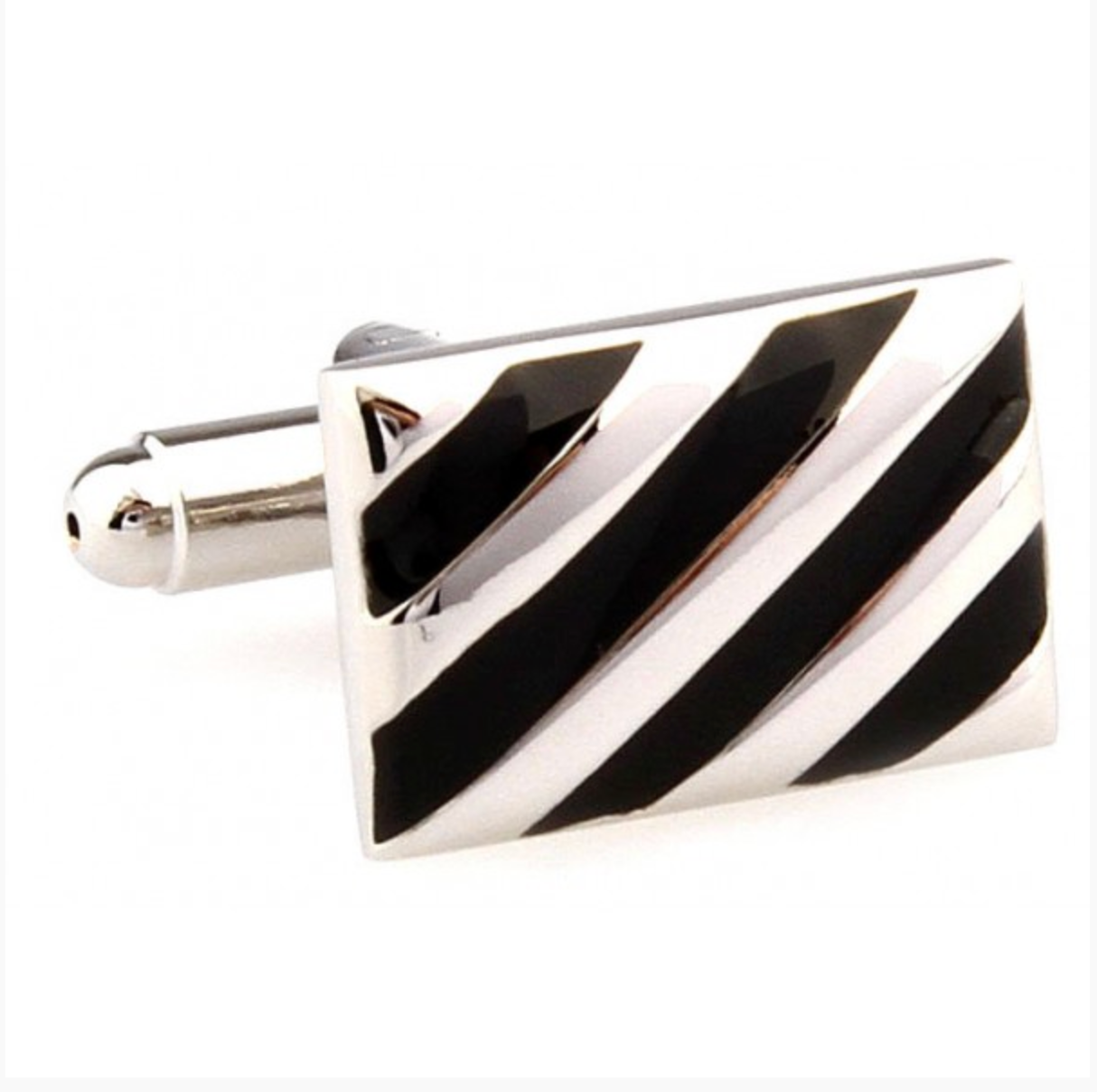 Silver/Black Diagonal Stripe Cuff Links