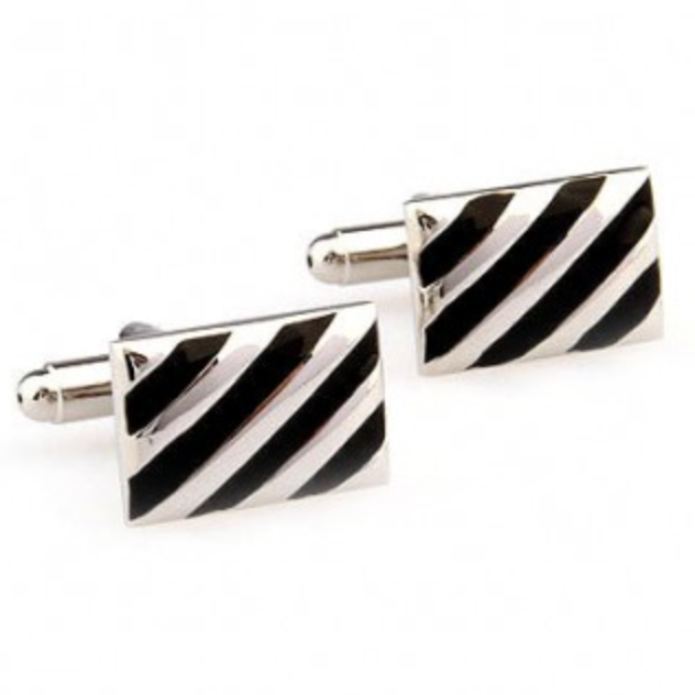 Silver/Black Diagonal Stripe Cuff Links