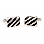 Silver/Black Diagonal Stripe Cuff Links