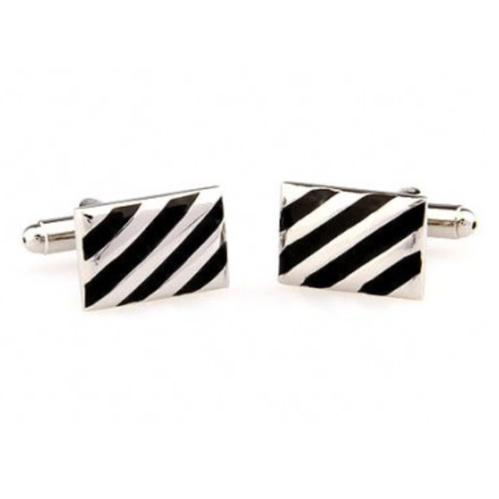 Silver/Black Diagonal Stripe Cuff Links