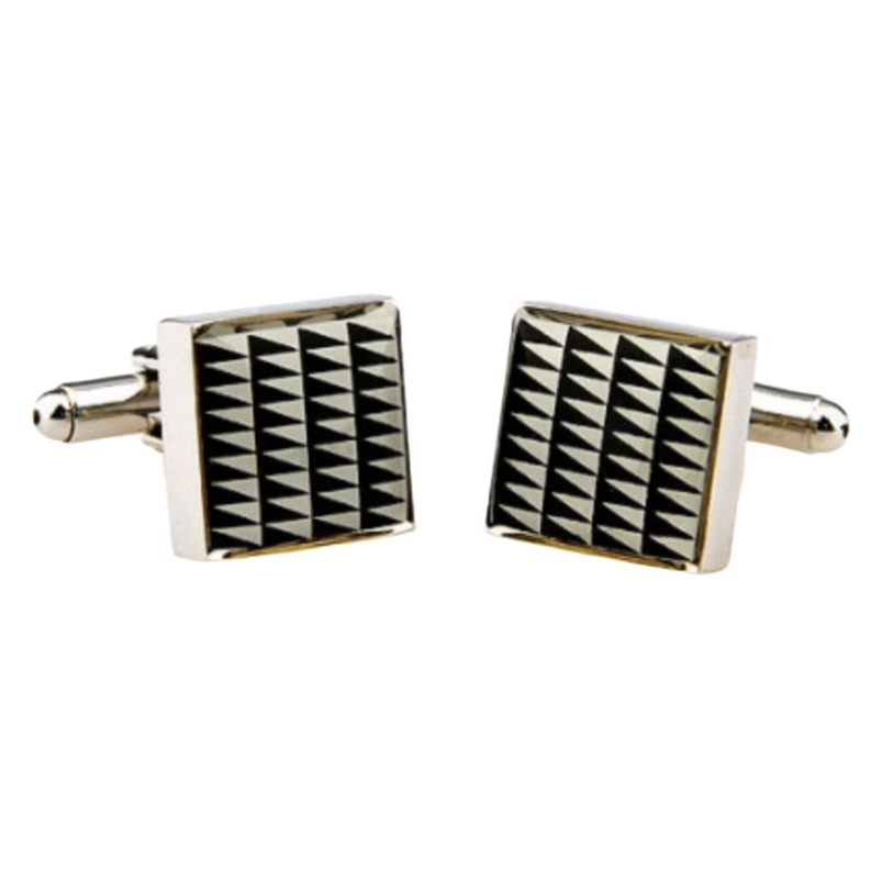 Cream/Black Geometric Enamel Cuff Links