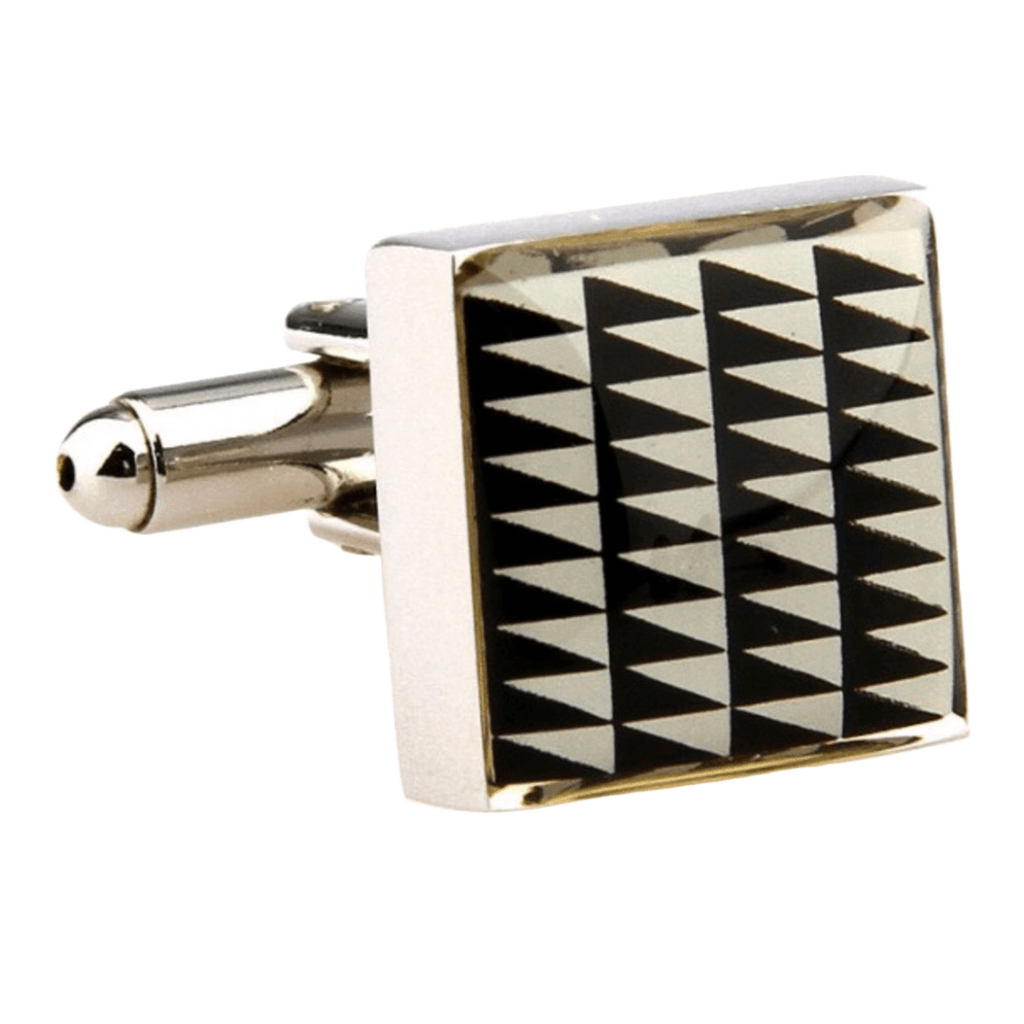 Cream/Black Geometric Enamel Cuff Links