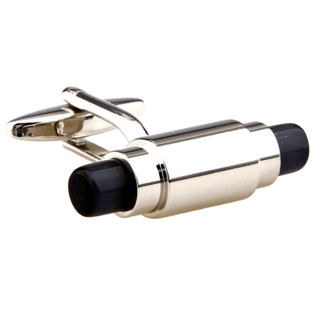 Black/Char Reflective and Silver Tubular Opal Cuff Links