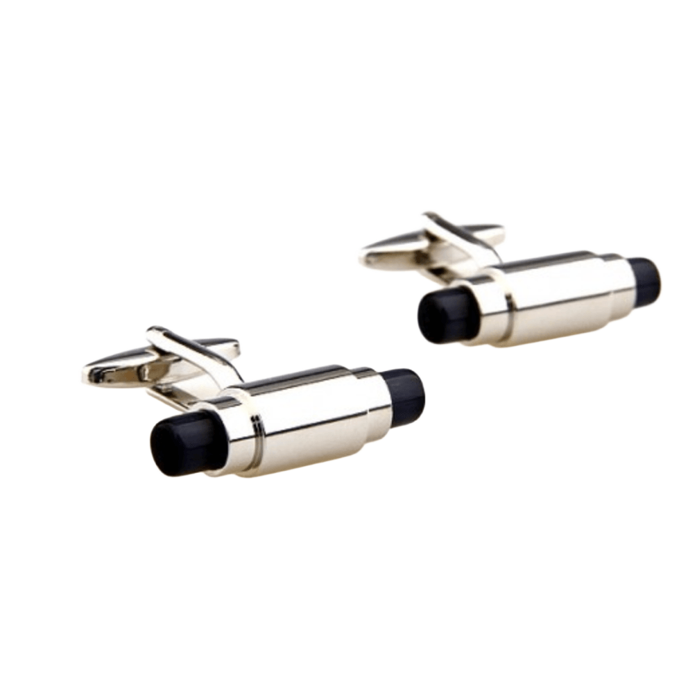 Black/Char Reflective and Silver Tubular Opal Cuff Links