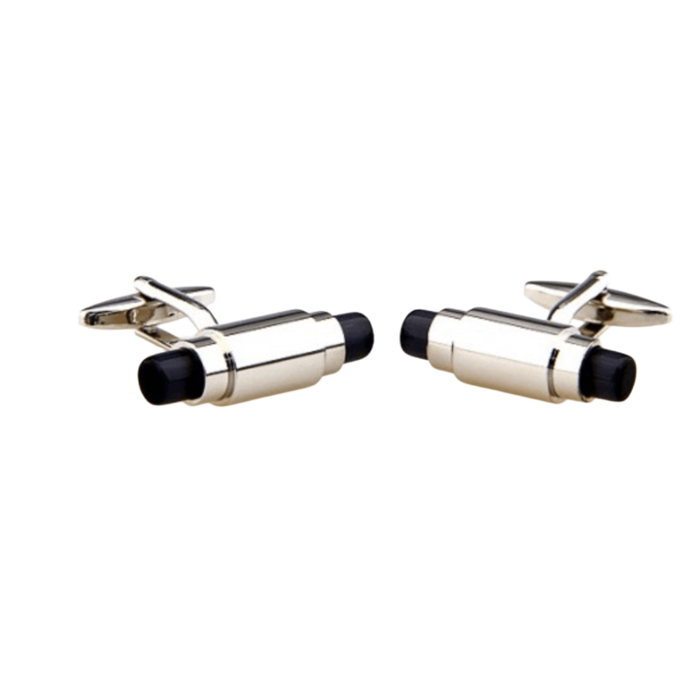 Black/Char Reflective and Silver Tubular Opal Cuff Links